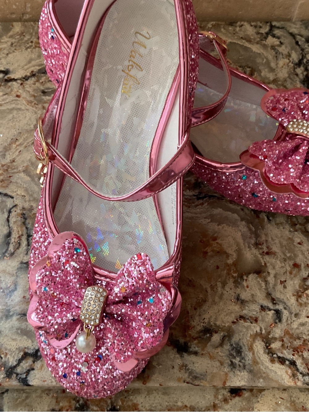 Girls' Pink Glitter Bow Mary Jane Kids Shoes size 2
